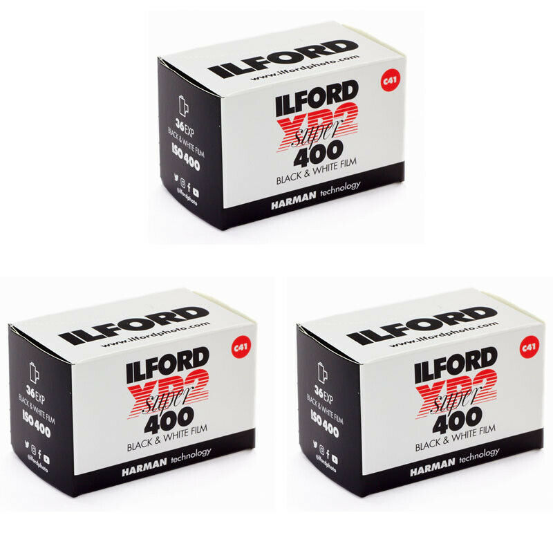 Ilford XP2 Super 400 ISO 36 Exposure Black & White 35mm Print Film, 3 Pack